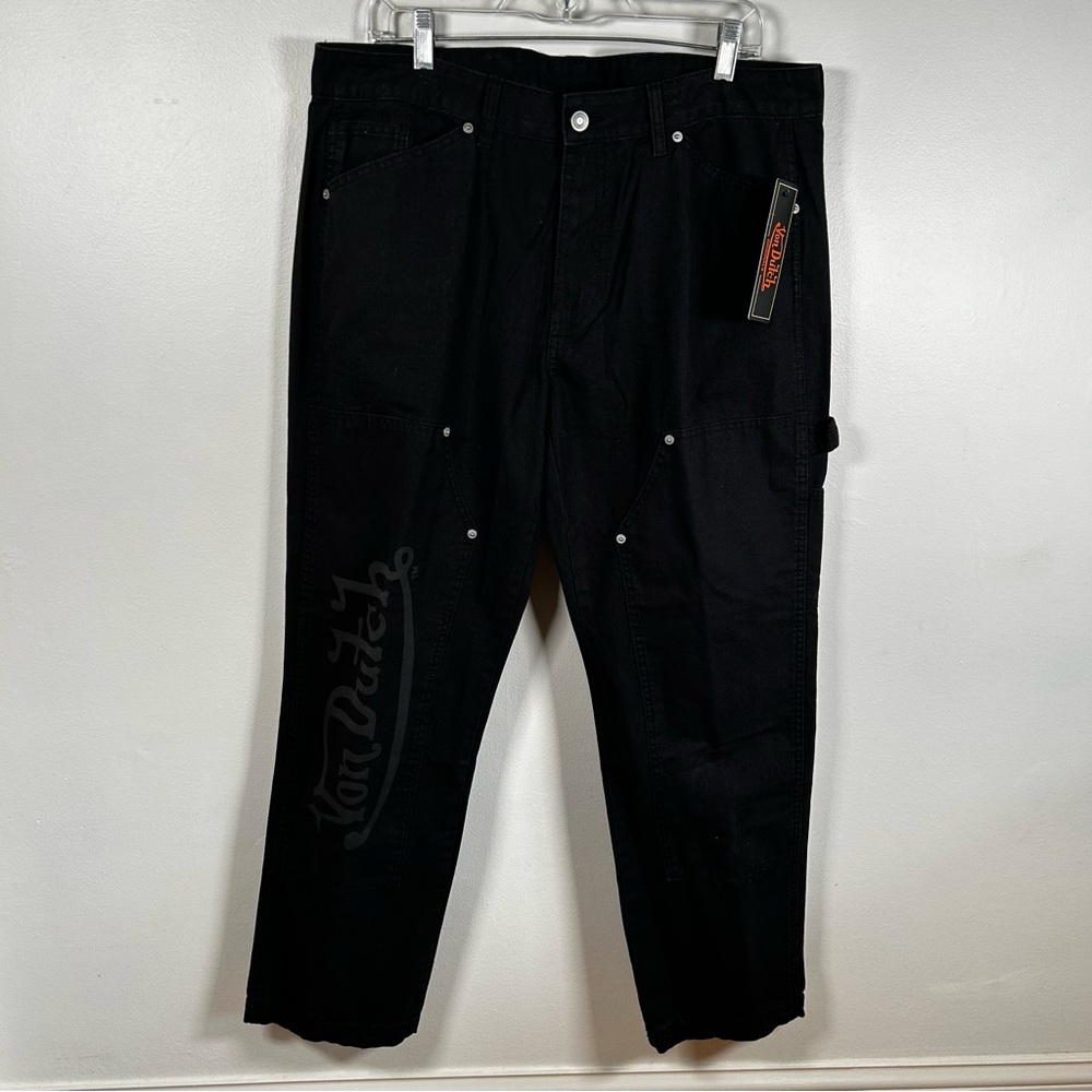 Von Dutch Jeans Mens eyeball Double Knee Patch‎ Black Denim Size 38x30 carpenter - Picture 2 of 12